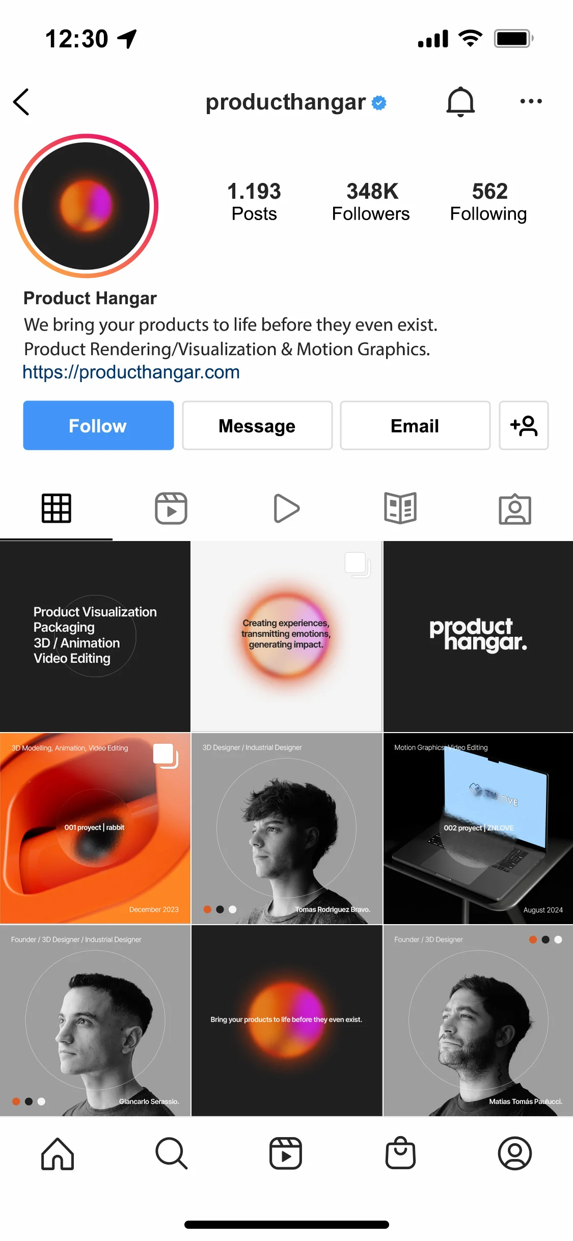 Feed de Instagram de Product Hangar.